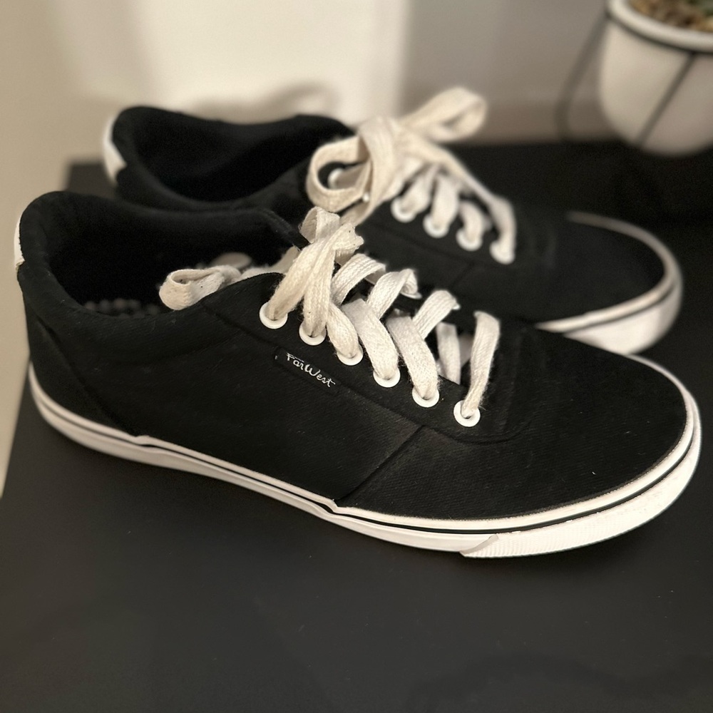 Classic Black Canvas Sneakers with White Laces